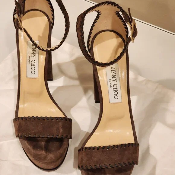 Excellent EU39 Jimmy Choo Platform Sandal Holly Chocolate Brown Suede - Picture 8 of 11